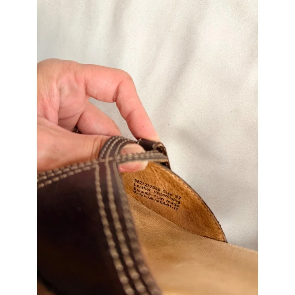Dansko Womens Sara Brown Leather Wedge Sandals Clogs 37 Comfort Wooden Chunky